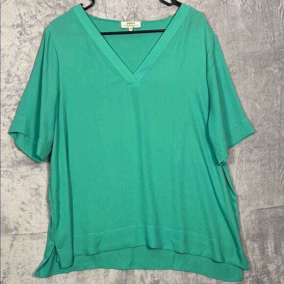 Papaya Weekend Green Lightweight Vneck Short Sleeved Blouse Top Size 18 - Picture 1 of 8